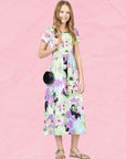 24sevenkid Girls Pastel Floral Print Short Sleeve Maxi Dress