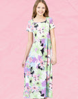 24sevenkid Girls Pastel Floral Print Short Sleeve Maxi Dress