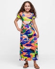 24sevenkid Girls Bright Floral Print Short Sleeve Maxi Dress
