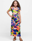 24sevenkid Girls Bright Floral Print Short Sleeve Maxi Dress