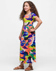 24sevenkid Girls Bright Floral Print Short Sleeve Maxi Dress