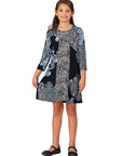 24seven Comfort Apparel Black Multiprint Knee Length Girls Fall Dress