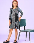 24seven Comfort Apparel Black Multiprint Knee Length Girls Fall Dress