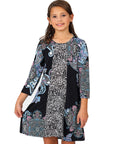 24seven Comfort Apparel Black Multiprint Knee Length Girls Fall Dress