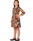 24seven Comfort Apparel Red Multiprint Knee Length Girls Fall Dress