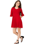 24seven Comfort Apparel Girls Elbow Length Sleeve Fit and Flare Party Dress