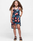 24sevenkid Girls Black Floral High Low Sleeveless Pocket Dress