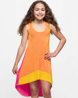 24sevenkid Girls Sleeveless Colorblock HighLow Knee Length Dress