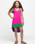24sevenkid Girls Sleeveless Colorblock HighLow Knee Length Dress