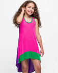 24sevenkid Girls Sleeveless Colorblock HighLow Knee Length Dress
