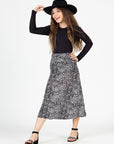 24seven Comfort Apparel Grey Animal Print Elastic Waistline Girls Maxi Skirt