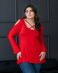 Long Sleeve Plus Size Criss Cross Cold Shoulder Top