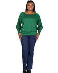Plus Size Round Neck Long Blouson Sleeve Banded Bottom Top
