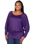 Plus Size Round Neck Long Blouson Sleeve Banded Bottom Top