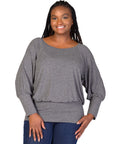 Plus Size Round Neck Long Blouson Sleeve Banded Bottom Top