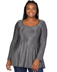 Plus Size Scoop Neck Long Sleeve Shimmery Fabric Tunic Top