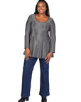 Plus Size Scoop Neck Long Sleeve Shimmery Fabric Tunic Top