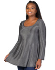 Plus Size Scoop Neck Long Sleeve Shimmery Fabric Tunic Top