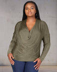 Plus Size Cowl Neck Long Sleeve Shimmery Fabric Top