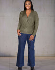 Plus Size Cowl Neck Long Sleeve Shimmery Fabric Top