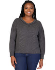 Relaxed Plus Size Fit Ribbed Knit V Neck Sweater Top