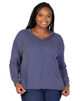 Relaxed Plus Size Fit Ribbed Knit V Neck Sweater Top