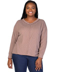Relaxed Plus Size Fit Ribbed Knit V Neck Sweater Top