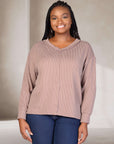 Relaxed Plus Size Fit Ribbed Knit V Neck Sweater Top