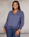 Plus Size Relaxed Fit Ribbed Knit V Neck Sweatshirt Top