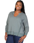 Plus Size Relaxed Fit Ribbed Knit V Neck Sweatshirt Top