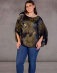 Plus Size Green Tie Dye Batwing Sleeve Relaxed Fit Top