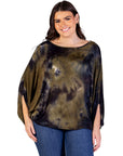 Plus Size Green Tie Dye Batwing Sleeve Relaxed Fit Top