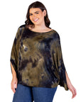 Plus Size Green Tie Dye Batwing Sleeve Relaxed Fit Top