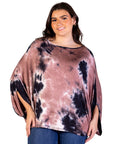 Plus Size Mocha Tie Dye Batwing Sleeve Relaxed Fit Top