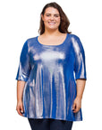 24seven Comfort Apparel Plus Size Pink Metallic Scoop Neck Flared Tunic Top