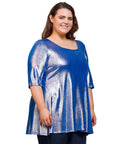24seven Comfort Apparel Plus Size Pink Metallic Scoop Neck Flared Tunic Top
