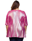 24seven Comfort Apparel Plus Size Pink Metallic Scoop Neck Flared Tunic Top