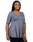 Elbow Sleeve Henley Plus Size Tunic Top
