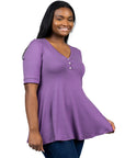 Elbow Sleeve Henley Plus Size Tunic Top