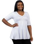 Elbow Sleeve Henley Plus Size Tunic Top