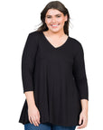 V-Neck Plus Size Three Quarter Sleeve Tunic Top For Women