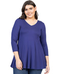 V-Neck Plus Size Three Quarter Sleeve Tunic Top For Women