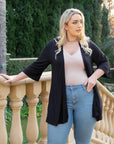 Elbow Length Sleeve Open Front Plus Size Cardigan