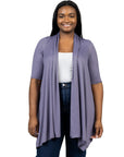 Elbow Length Sleeve Open Front Plus Size Cardigan