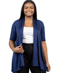 Elbow Length Sleeve Open Front Plus Size Cardigan