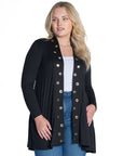 Long Sleeve Mid Thigh Open Front Plus Size Cardigan with Grommet Details
