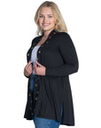 Long Sleeve Mid Thigh Open Front Plus Size Cardigan with Grommet Details
