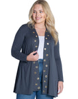 Long Sleeve Mid Thigh Open Front Plus Size Cardigan with Grommet Details