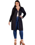 Plus Size Knee Length Long Sleeve Hooded Womens Cardigan Shrug