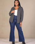 Plus Size Ribbed Button Up Long Sleeve Collared Shirt Jacket